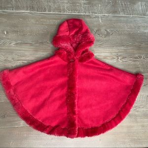 First Impressions Red Faux Fur Cloak Shawl Coat